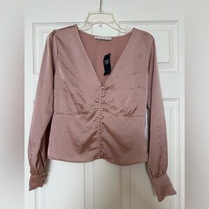 Abercrombie & Fitch Dusty Rose Button-Front V-Neck Blouse
